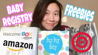 Unboxing Baby Freebies  Amazon  Target  Buy Buy Baby registry bag amp box review [upl. by Enahc]