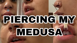 Piercing My Medusa philtrum  Piercing My Top Lip at Home [upl. by Erdnassac]