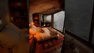 Healing Ambiance Sleep Aid Cave Cozy Cabin Burning Fireplace Blizzard Snowfall [upl. by Barris]