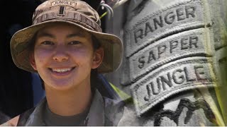 Army News  Hawaii Female Soldier Earns Rare Triple Tab Ranger Sapper Jungle [upl. by Aizek69]