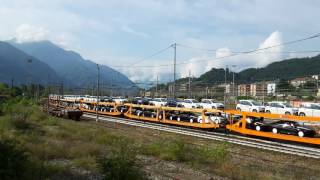 BLS CARGO 485 007 TRANSITA CON BISARCHE AUTO CARICHE DI PANDA A DOMODOSSOLAVB 18  8  2016 [upl. by Jairia706]