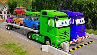 TRANSPORTING PIXAR CARS amp FRUITS WITH COLORED amp JOHN DEERE vs CLAAS vs TRACTORS  BeamNGdrive 962 [upl. by Cousins]