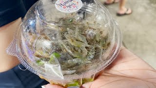 I ate Spicy Shrimp Salad AKA LIVE Dancing Shrimp in Bangkoks Jodd Fairs Night Market [upl. by Ylimme]