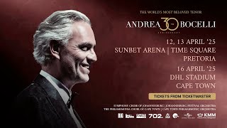 Andrea Bocelli  30th Anniversary tour SA dates announced [upl. by Voltz986]