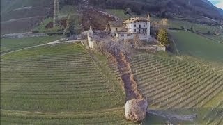 Italian landslide Huge boulders destroy buildings in South Tyrol [upl. by Yenitirb]