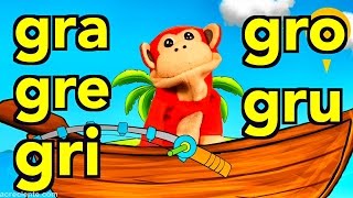 Sílabas gra gre gri gro gru  El Mono Sílabo  Videos Infantiles  Educación para Niños [upl. by Mercie]