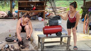 The genius girl repairs and restores the farmers 12hp STAR air compressor with oil [upl. by Elyr728]