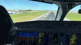 airBaltic CS300 first landing and water salute in Lisbon LIS flying from Riga RIX [upl. by Macdonell]