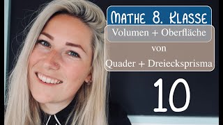 10 Volumen und Oberfläche von Quader und Dreiecksprisma [upl. by Ahsilaf]