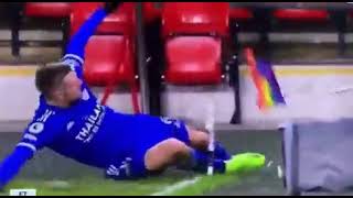 Moment Jamie Vardy Destroys LGBTQ Corner Flag [upl. by Nnyleimaj]