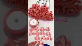 Diy ribbon pink rose 🌹🎀 craft paint diy viral bismahamali [upl. by Burny]