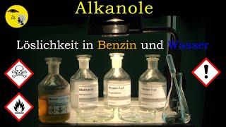 Alkanole  Löslichkeit in Benzin und Wasser Methanol Propanol Pentanol [upl. by Zelle860]