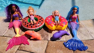 Mermaids  Elsa amp Anna toddlers  Barbie dolls  pool fun  floaties  water fun [upl. by Aisyram345]