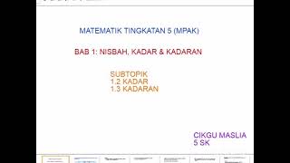 Matematik Tingkatan 5 MPAK Bab 1 Nisbah Kadar dan Kadaran Subtopik 12 amp 13 [upl. by Occer]