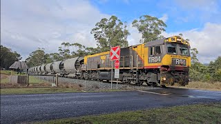 TasRail TR04 2011 Cement train crossing Youngmans Road Dulverton [upl. by Etem]