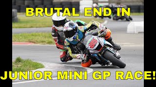 BRUTAL END for Junior Riders as Race Leaders CRASH Road to Moto GP MiniGP UK 190 Race 2 Rd 6 [upl. by Mychal]