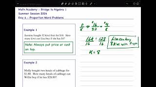 Algebra I Summer Math  Day 4 Proportional Word Problems [upl. by Gona]