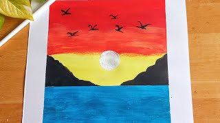 Sunset painting 🌞 Watercolour drawing for beginner☀️  Painting 08 [upl. by Edyak782]