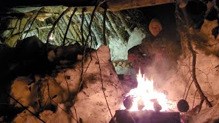 Solo Camping During a SNOWSTORM  Building a Primitive Shelter for Survival  Bushcraft Skills ASMR [upl. by Leuas]