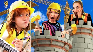 ADLEY is the CONSTRUCTiON BOSS Niko helps build a Giant Castle at his pretend job with Mom amp Dad [upl. by Akcir]