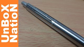 Parker Jotter Steel Chrome Trim Ball Pen  UnboxNation [upl. by Justicz485]