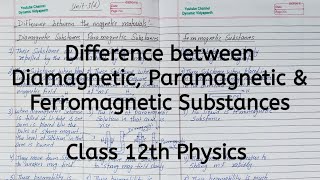 Difference between Diamagnetic Paramagnetic Ferromagnetic Chapter 5 Magnetism Class 12 Physics [upl. by Nahte484]