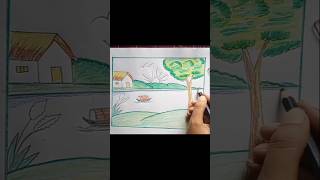 Easy scenery drawing shorts nature art foryou [upl. by Kloman533]