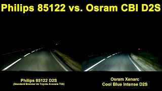 Philips 85122 D2S vs Osram Xenarc Cool Blue Intense D2S  Toyota Avensis Xenon Vergleich [upl. by Cornall]