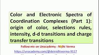 Color and Electronic Spectra of Coordination Complexes Part 1 [upl. by Airlee]