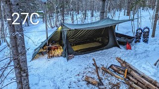 Surviving 27° Solo WINTER CAMPING in Canvas HOT TENT  Warm amp Cozy [upl. by Vastha]