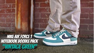 NIKE AIR FORCE 1 LOW quotNOTEBOOK DOODLE PACKquot  VINTAGE GREEN REVIEW  UNBOXING [upl. by Ahsikel139]