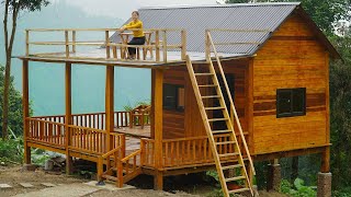 Building a Wooden House CABIN make tables and chairs on the Balcony  Hoang Huong [upl. by Ehling]