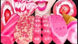 ASMR PINK ICE CREAM STRAWBERRY DIPPIN DOTS CHOCOLATE ICE CREAM MUKBANG 핑크 아이스크림 먹방 EATING SOUNDS [upl. by Assirol]