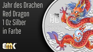 Australian Lunar Series III Jahr des Drachen Red Dragon 2024 1 Oz Silber Stempelglanz in Farbe [upl. by Gentes405]