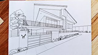 how to draw housearchitecturedrawing drawingperspective twopointperspective architecturaldrawing [upl. by Aciria]