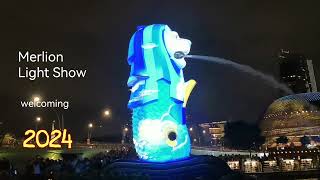 Merlion Light Show welcoming the 2024 New Year 鱼尾狮公园灯光秀为新加坡迎来 2024 新年 [upl. by Ianej]