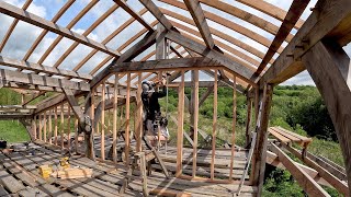 Timber Framed Barn Part 25 Rafters and stud walls [upl. by Etnoel]