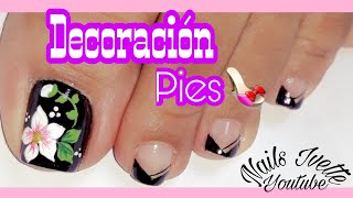 Diseño de uñas para pies en negro decoración de uñas para pies floruñas paso a paso [upl. by Croom566]