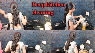 My Deep Kitchen Cleaning vlogs  Work from home vlogs Indian Housewife  saree vlogs [upl. by Mariska]