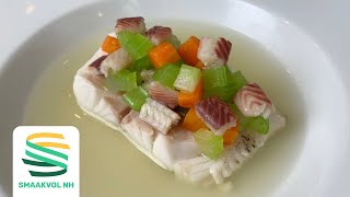 Gepocheerde snoekbaarsfilet met gerookte paling bouillon Michelin waardig recept [upl. by Rotsen287]