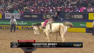 2023 NFR Round 4 Bareback Winner Leighton Berry [upl. by Margreta547]