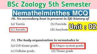 BSc 5th Semester Zoology  Nemathelminthes MCQ  Ascaris  Unit 2 [upl. by Holtz]