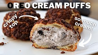 Oreo Cream Puffs Recipe  Choux au Craquelin [upl. by Ymirej943]