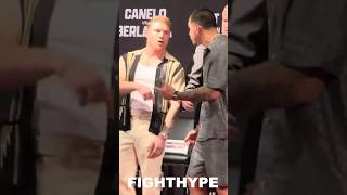 Canelo TRIES TO PUNK Edgar Berlanga during HEATED FACE OFF [upl. by Ayatnohs]