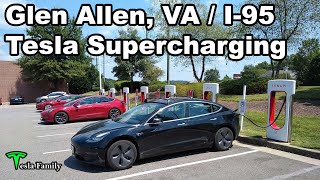 Glen Allen Virginia  I95 Tesla Supercharging  Preconditioning battery for fast charging [upl. by Arualana]