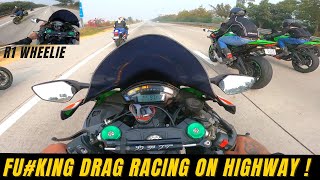 Superbikes drag racing on highway 😱 fuking mad close calls 🫣 [upl. by Okajima]