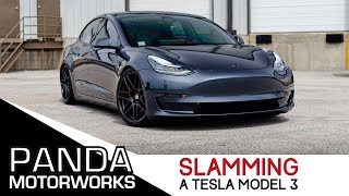 SLAMMING a Tesla Model 3 Performance  Pedders Coilover Install [upl. by Asirret]