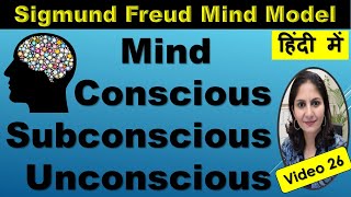 Conscious Unconscious Subconscious Mind Model Sigmund Freud Theory of Personality Hindi Monica Josan [upl. by Adnorrehs]