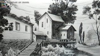 Learn Simple Pencil Landscape Art For Beginners  Step by Step [upl. by Ahsieit725]