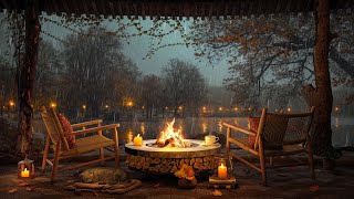 4K Cozy Autumn Lakeside Porch Ambience 🍁🍂 Smooth Jazz Crackling Fireplace amp Relaxing Rain [upl. by Eelarol]